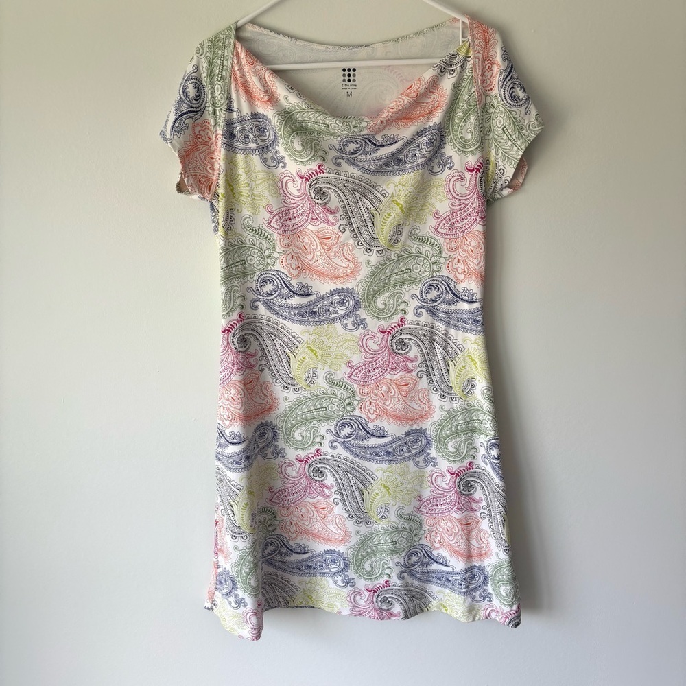 Title Nine Colorful Paisley Cowl Neck Short Sleeve Mini Athletic Dress Golf